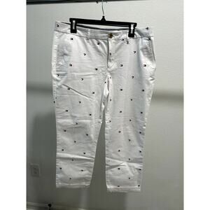 Tommy Hilfiger Women's Hampton Chino Heart Flag Pants Size 12 White Multicolor